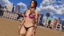 3d 3d_(artwork) 3dcg absurd_res absurd_resolution avery_(jadum) bare_shoulders beach beautiful_female bikini black_bikini_bottom chain_necklace disinterested emotionless emotionless_female female_focus female_only game_mod grand_theft_auto grand_theft_auto_online gta_online_female_character high_resolution jadumthelegendary los_santos mature_woman multiple_tattoos navel necklace oblivious_sexualization pink_bikini_top rockstar_editor skull_necklace standing standing_at_attention summer tomboyish unbothered uninterested uninterested_female