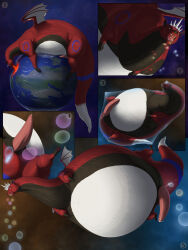 2023 3:4 belly big_belly big_penis dragon earth_(planet) genitals hi_res huge_belly macro male meanybeany mythological_creature mythological_scalie mythology overweight penis planet red_body scalie solo space vore wings