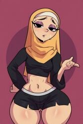 ai_generated hijab big_ass flat_chest crop_top booty_shorts