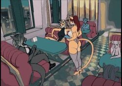 2_penises animated anthro aquatic big_breasts bodily_fluids breasts cum deep_throat excessive_cum excessive_genital_fluids exhibitionism felid feline female fish genital_fluids genitals group gynomorph intersex intersex/female low_res mammal multi_genitalia multi_penis necromancycult oral oral_penetration penetration penis public public_exposure public_sex sex shark sloppy_seconds trio vaginal vaginal_penetration
