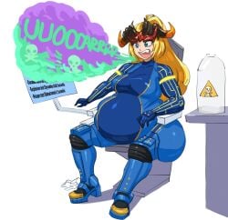 batrachotoxin bel_(beltorchika12) belch belching beltorchika12 big_ass big_butt big_butt_(female) blonde_female blonde_hair blue_bodysuit blue_eyes bodysuit burp burp_cloud burping consuming_poison disembodied_hands female female_focus full_stomach headpiece indigestion ingesting_poison large_ass large_stomach neurotoxin object_vore ponytail ponytail_(hair) prominent_tummy sequence sitting sitting_on_chair skull_and_crossbones tagme_(artist) toxic toxic_gas upset_stomach