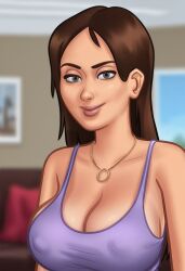 1girls 2d 2d_(artwork) ai_assisted big_breasts breasts brown_hair brunette cleavage daeisi digital_drawing_(artwork) digital_media_(artwork) erect_nipples_under_clothes female female_focus female_only jenny_(summertime_saga) light-skinned_female light_skin looking_at_viewer nipples nipples_visible_through_clothing pose posing presenting showing_off smile smiling standing summertime_saga tank_top