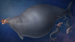 16:9 2021 aquatic belly big_belly blue_background bodily_fluids breasts cum female genital_fluids genitals group hair hi_res male meanybeany merfolk orange_hair overweight penis simple_background split_form trio underwater water widescreen