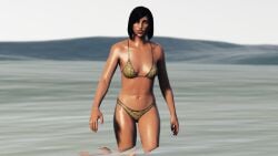 3d 3dcg absurd_res absurd_resolution alternate_outfit bare_shoulders barefoot bikini black_hair_female deja_(remyras) female_only game_cg grand_theft_auto grand_theft_auto_online gta_online_female_character highres oblivious_sexualization remyras rockstar_editor short_hair solo_female source_request unbothered seaside emotionless_female emotionless uncaring_female dark-skinned_female collarbone print_bikini