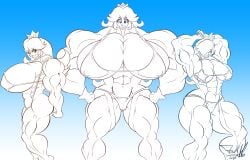 3girls abs biceps bikini breasts female jack_hoo_(artist) mario_(series) muscles muscular muscular_arms muscular_female muscular_legs muscular_thighs pecs princess_daisy princess_peach rosalina