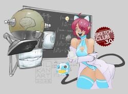 1girls brain_in_a_jar breasts burgundy_hair catgirl color cracked_screen kilkan math original_character original_characters original_characters_only tv_head zettai_ryouiki