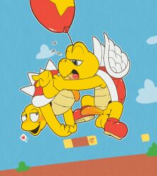 anal anus argon_vile balloon balls bodily_fluids boots boots_only clothing duo erection flying footwear footwear_only genital_fluids genitals hanging_from_balloon hi_res inflatable koopa koopa_paratroopa koopa_troopa lidded_eyes looking_at_another looking_at_partner looking_back looking_back_at_another looking_back_at_partner male male/male mario_bros midair_sex mostly_nude nintendo oral penis precum rimming saliva_on_anus scalie sex shoes spikes spiny