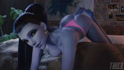 1girls 3d ass big_ass big_breasts blizzard_entertainment blue_skin breasts breasts_out close_up earrings feet female female_focus female_only long_hair overwatch panties panties_only pink_panties ponytail posing posing_for_the_viewer round_ass round_butt soles solo solo_female solo_focus takerskiy topless widowmaker