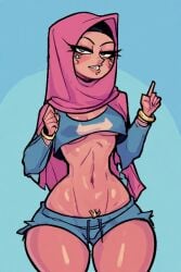 ai_generated hijab big_ass flat_chest crop_top booty_shorts