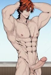 ia_generated ai_generated 1male 1guy homosexual homosexual_male gay gay_male male guy male_only male_focus nude bara muscular muscular_male muscles bara_body muscular_body scar red_hair grey_eyes pecs pectorals biceps abs huge_cock huge_penis huge_balls erect_penis erect_cock erection manwha big_penis big_balls dead_crow's_gaze alex_(dead_crow's_gaze)