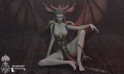 snow_blackheart female solo breasts nipples horns wings demon demon_girl demoness monster_girl loincloth lilith_(diablo) diablo blizzard_entertainment 1girls 3d