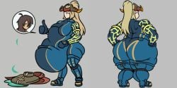 ass_bigger_than_head ass_focus ass_jiggle ass_slap bel_(beltorchika12) belly_jiggle beltorchika12 big_ass big_belly big_butt blinking blonde_female blonde_hair blue_bodysuit blue_eyes bodysuit burping_up_clothes clothing_on_floor fat_ass fat_thighs female female_focus female_only female_pred gif headpiece huge_ass jiggle overweight overweight_female ponytail ponytail_(hair) post_vore post_vore_weight_gain progression rsbh_(artist) same_size_vore sequence_parts slapping_own_ass slapping_own_belly slapping_own_butt thick_thighs thumbs_up vore vore_belly weight_gain willing_pred willing_prey