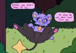 bell bell_collar blush blush_lines collar fan_character female feral freckledcoat generation_4_pokemon genitals hi_res nintendo pokemon pokemon_(species) presenting shinx solo spread_legs spreading vulva