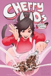 black_hair catgirl cereal cereal_box color kilkan milk original_character red_eyes spoon