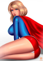 1girls argoan ass big_breasts blonde_hair blue_eyes blue_shirt breasts busty cape dat_ass dc dc_comics eye_contact female female_only innocent kara_zor-el kryptonian large_breasts looking_at_viewer miniskirt open_mouth panties pantyshot pink_lips pinup red_cape red_miniskirt red_skirt shirt short_skirt sitting skirt solo supergirl superheroine superman_(series) svoidist thick_thighs thighs white_panties