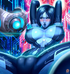 1girls 2d 343_guilty_spark arms_bound artificial_intelligence big_breasts blue_eyes blue_hair blue_skin blush bob_cut bondage bound breasts busty cameltoe cleavage cortana cortana_v2 cyberspace erect_nipples female female_focus female_only halo_(series) halo_4 huge_breasts large_breasts leaning_back nipples pinup short_hair sitting solo spread_legs svoidist