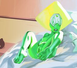 badrainbow blonde_hair digital_painting_(artwork) feet female goggles lying_on_back nude painting_(artwork) peridot_(steven_universe) pussy small_breasts solo steven_universe