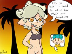 beach bottomless cute gaabii half_nude marie_(splatoon) open_mouth pussy speech_bubble splatoon splatoon_2 swimsuit tropical_setting