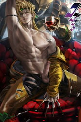 1boy blonde_hair dio_brando erection jojo's_bizarre_adventure male male_only nude sakimichan stand_(jjba) stardust_crusaders the_world yellow_eyes