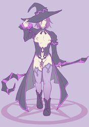 1boy dark_mage_(monster_girl_encyclopedia) flaccid flat_colors full_body genderswap_(ftm) girly lilaliss magic_staff monster_girl_encyclopedia penis purple_hair rule_63 solo staff standing wizard wizard_hat