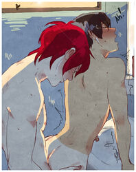 2boys anal anal_sex black_hair black_hair_bottom domination free! gay implied_sex light_hair_on_dark_hair male male_only muscular_male nanase_haruka_(free!) nude red_hair red_hair_on_black_hair red_hair_top rin_matsuoka standing standing_sex taken_from_behind tanlines tanned tomakehimfree yaoi