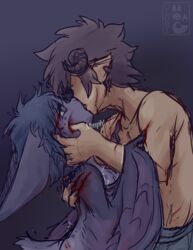 anthro blood bodily_fluids chiropteran demon female forced gore hair hi_res horn humanoid humanoid_on_anthro kissing male mammal purple_hair rape sin straight uluri