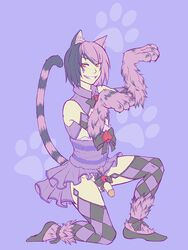 1boy cat_boy catboy cheshire_cat cheshire_cat_(monster_girl_encyclopedia) crossdressing dress flaccid genderswap_(ftm) girly grin lilaliss looking_at_viewer male male_only monster_boy monster_girl_encyclopedia paws penis pose raised_tail rule_63 skirt smile solo thighhighs two-tone_hair