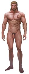 2019 abs aenaluck audec audec_(aenaluck) beard blonde_hair flaccid full_body male male_only muscle muscular naked original_character penis scar solo white_background