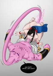 1boy 1girls ass black_hair blowjob breasts chichi cum cum_in_mouth cum_in_nose cum_in_pussy cum_inside cum_out_nose deepthroat dragon_ball dragon_ball_z feet fellatio female majin_buu nail_polish nipples oral partially_clothed penis robilua saliva sex super_buu tagme vaginal