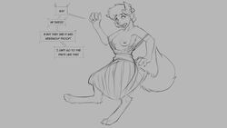 2019 anthro breasts canid canine canis claws clothed clothing dialogue drawn dress english_text female fur grey_background hair human mammal monochrome nipples open_mouth simple_background solo species_transformation surprise teeth text topless torn_clothing transformation watsup were werecanid werecanine werewolf wolf