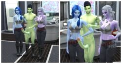 1boy 2019 2girls 3d alien alien_girl beard big_penis black_hair blue_hair blue_skin boots brown_hair clothed_female_nude_male cock_and_ball_torture control_panel curvy devious_desires deviousdesires erect_nipples erection female glande gray_hair green_skin indoors long_hair long_penis male map matrixsims posing purple_skin testicles the_sims the_sims_4 top trio warrior