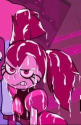 1girls 2girls accurate_art_style alien alien_girl annoyed cartoon_network covered_in_cum cum cum_in_hair cum_on_face cum_on_gem cum_on_hair cum_on_upper_body edit female female_focus female_only garnet_(steven_universe) gem gem_(species) gem_fusion heart meme pink_eyes pink_hair pink_skin screenshot screenshot_edit semen spinel_(steven_universe) steven_universe steven_universe:_the_movie twintails