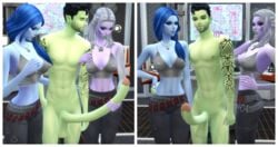 1boy 2019 2girls 3d alien alien_girl beard big_penis black_hair blue_hair blue_skin boots brown_hair clothed_female_nude_male cock_and_ball_torture control_panel curvy devious_desires deviousdesires erect_nipples erection female glande grabbing grabbing_penis gray_hair green_skin indoors long_hair long_penis male map matrixsims posing purple_skin testicles the_sims the_sims_4 top trio warrior