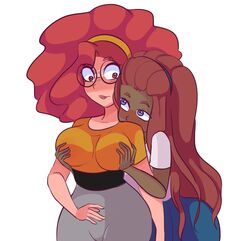 2girls afro dark-skinned_female female female_only fnafhs fnafhs_z3ro lana_(fnafhs) large_breasts long_hair tagme toddy_(fnafhs) yuri