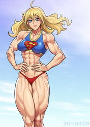 1girls abs blonde_hair breasts cleavage dc elee0228 extreme_muscles female female_only muscles muscular muscular_female sefuart solo supergirl supergirl_(series) superheroine superman_(series)