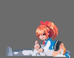 1boy 1girls 69 animated blazer bow cum cum_on_face cumshot cunnilingus ejaculation facesitting facial female footwear handjob human jacket kamuo kunio-kun kyoko_(kunio-kun) letterman_jacket lewd_city_girls male orange_hair outerwear pixel_art river_city_girls shoes socks varsity_jacket wince