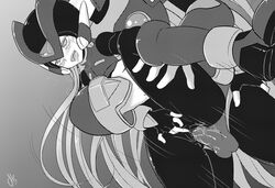 1boy 1cuntboy android black_and_white blush capcom cum cuntboy cuntboy_penetrated intersex kakyoinmuse male mega_man mega_man_zero pussy sex vaginal_penetration zero_(mega_man)