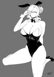 1girls big_breasts breasts bunny_ears bunny_girl bunnysuit cleavage female female_only glynda_goodwitch high_heels large_breasts looking_at_viewer monochrome nachocobana playboy_bunny rwby solo