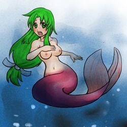 1girls female female_only ganbare_goemon green_eyes green_hair jpg mermaid pink_tail solo tagme underwater yae_(ganbare_goemon)