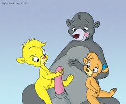 adventures_of_the_gummi_bears anthro baloo bear crossover cub disney female fur furry male mammal molly_cunningham penis pussy straight sunni_gummi talespin testicles ugly_duckling