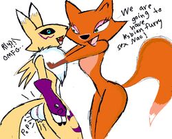 color digimon female female_only fox fox_(skunk_fu!) interspecies multiple_females multiple_girls renamon side_view skunk_fu! tagme yuri