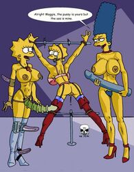 female female_only high_heel_boots high_heels human imminent_rape incest lisa_simpson maggie_simpson marge_simpson multiple_females multiple_girls nipples strap-on tagme the_fear the_simpsons yellow_body yuri