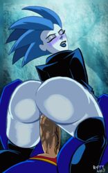 2018 animated anus ass ass_jiggle big_ass blue_hair blush bouncing_ass clark_kent dc dc_comics dcau female leslie_willis livewire male moaning one_eye_closed penis pussy_juice raftyverse riding sex superman superman:_the_animated_series