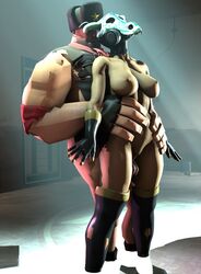 1boy 1girls 3d albanyfucker big_breasts breasts deep_penetration female fempyro gloves heavy_weapons_guy in_water male muscular_male pyro team_fortress_2 thigh_boots tight_clothing valve