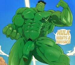 balls bara big_balls big_penis flexing gay green_skin hulk hulk_(series) male male_only marvel marvel_comics muscles muscular penis solo solo_male sweaty thy_carker thymilph