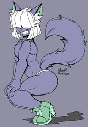 1boy ass femboy furry male solo solo_male text watermark white_hair zhengfox