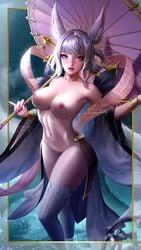 animal_ears arena_of_valor big_breasts jpeg_artifacts liliana_(arena_of_valor) solo solo_female third-party_edit white_hair