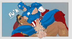 2boys abs anal anal_sex biceps blonde_hair captain_america cum cum_in_ass cum_inside gay gay_anal gay_sex huge_cock male/male male_only marvel muscular pecs penis riding steve_rogers sucking_nipples thick_thighs tyleraz