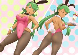 1girls big_ass big_breasts dark-skinned_female dark_skin female female_only green_hair mallow_(pokemon) nipples nipples_visible_through_clothing pokemon pokemon_sm solo solo_female solo_focus tof