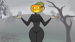 animated bouncing_breasts cute disembodied_head gollyollyoxenfree halloween jack-o'-lantern monster_girl plant_humanoid pumpkin pumpkin_head